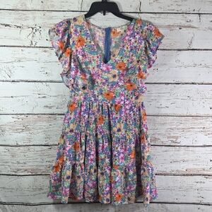 Entro Womens Multicolor Floral‎ Dress back zip size medium